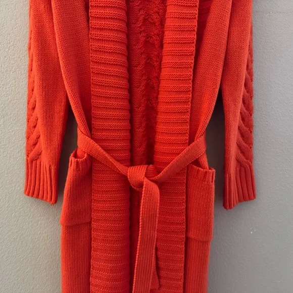 Understarted Leather Rodeo Duster Cardigan Sweater Med Orange Fringe Western - Picture 9 of 16